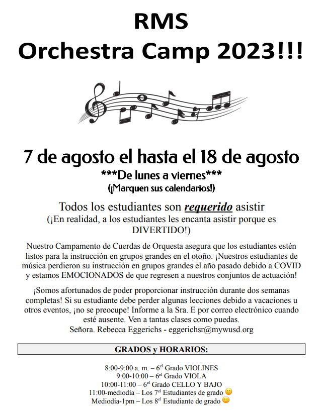 RMS Orchestra Camp 2023  Spanish