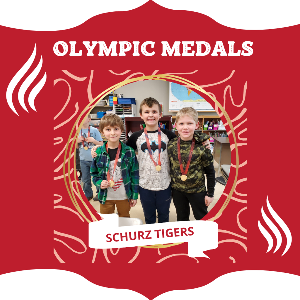 three boys wearing handmade Olympic medals