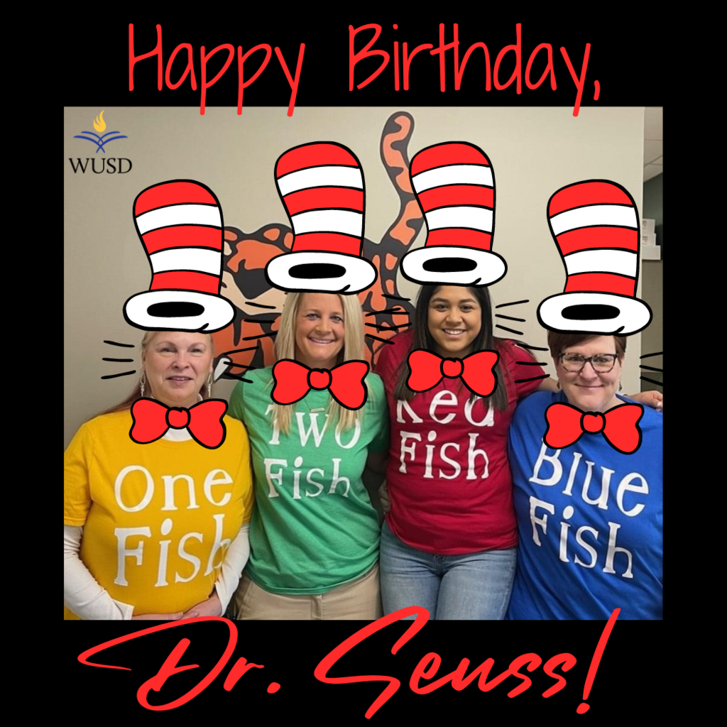 4 women dressed up for Dr. Seuss's birthday