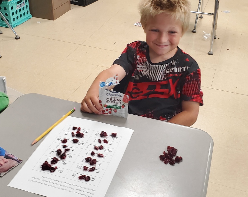 students using craisins to learn "oo" words