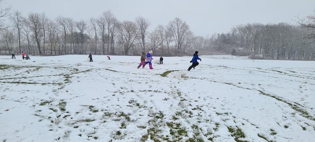 Students playing in the snow