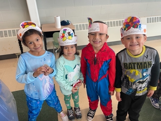 Students with turkey hats